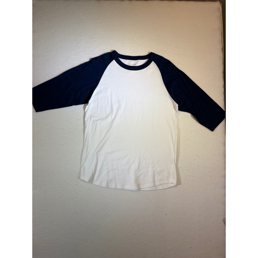 Youth XL Sport Tek Raglan Baseball T-Shirt 3/4 Sleeve White Blue
